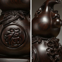 Gourd with Pedestal Traditional Wooden Gourd Solid Wood Wooden Ornament for Tabletop, Living Room, Office