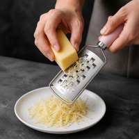 Stainless Steel Cheese Grater, Manual Kitchen Cheese Grater with Ergonomic PP Handle, Large Hole, Red