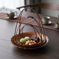 3 Pieces Natural Bamboo Basket with Arched Handle Artisan-Made Serving Tray with Handle Rustic Woven Basket Tray Portable for Hosts, Tea Service, Tabletop Display, Coffee Table