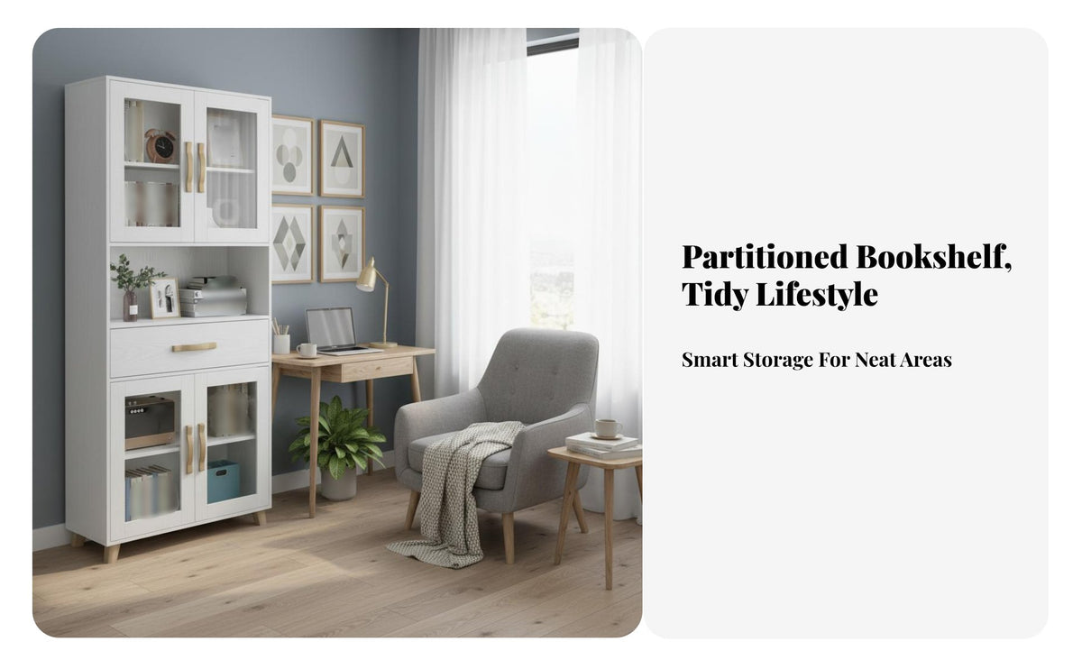 Bookshelf with Glass Doors Minimalist Design Bookshelf with Doors Multi-Functional Freestanding Display Cabinet for Students, Families, Living Room