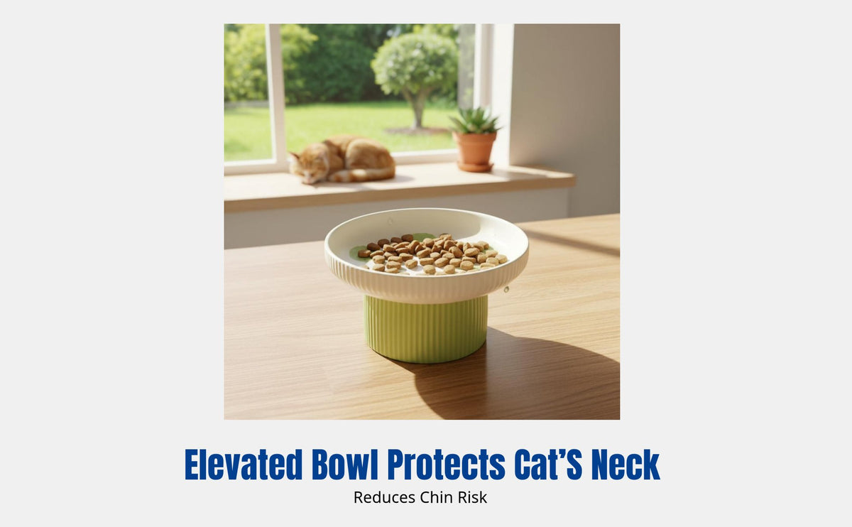 Ceramic Cat Bowl, Elevated Pet Dish, High Base, Neck Protection, Anti-Chin Stain, Cute Fruit Design