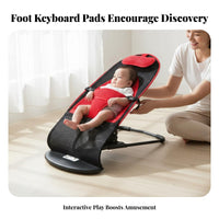 Adjustable Recline Infant Bouncer with Foot Piano Soothing Motion 3-Mode Convertible Rocker Detachable Toy Bar Baby Gear Machine Washable for Infants, Newborns, Playtime, Naptime, Nursery, Living Room