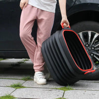Telescopic Handle Collapsible Car Wash Pail Foldable Rolling Wash Pail Large Capacity Wheeled for Fishing, Outdoor