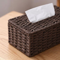 Tissue Box for Bedroom Decor and Farmhouse Decor, Rectangular Tissue Holder and Paper Holder, Rustic Handmade Woven Design with Tight Braid