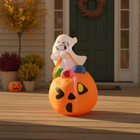 Outdoor Ghost with Pumpkin Lighted Halloween Inflatable Giant Halloween Ghost Funny for Lawn