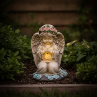 Praying Angel Statue with Solar Lights Lighted Solar Angel Statue Kneeling Ornament Stone-Like for Lawn, Patio, Flower Bed