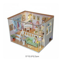 Creative Gift DIY Miniature Dollhouse Kit Highly Detailed DIY Miniature Room Kit Relaxing Project Wooden Dollhouse Model LED Lights for Adults, Teens, Hobbyists
