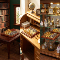 Dollhouse Chess Table with Pieces Metal Dollhouse Chessboard with Pieces Compact Furniture for Diorama