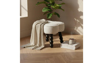 Cumulus Shaped Stool Solid Wood Legs Sherpa Upholstered Footstool Soft Padded Seat Cream Design Vanity Stool for Children, Living Room, Bedroom