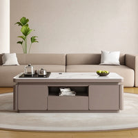 Rectangular Coffee Table Modern Coffee Table with Storage Shelf Stone-Look Furniture for Simplicity Lovers, Living Room, Beverage Area
