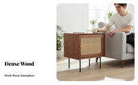 Solid Wood Construction Rattan Door Nightstand Japanese Inspired Design Bedside Table Vintage Design Storage Furniture Minimalist for Homeowners, Apartment Dwellers, Students, Bedroom, Living Room, Entryway, Home Office