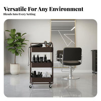 Multi-Tier Utility Trolley Multifunctional 3-Tier Rolling Cart Metal Utility Cart with Wheels 360-Degree Rotating Casters