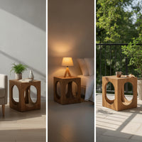 Side Table with Cutouts Rustic Wooden Block Table Solid Wood Furniture for Living Rooms, Bedroom, Apartments