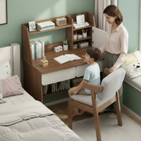Stable Structure Student Writing Desk with Bookshelf Sturdy Construction Kids Desk with Hutch Spacious Desktop Easy Assembly for Students, Bedroom