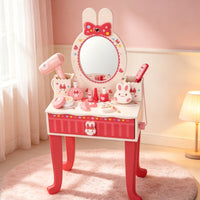 Makeup Vanity with Accessories Bunny-Themed Pretend Makeup Table Pink Tabletop Dressing Table for Playroom
