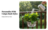 Wrought Iron and design Hanging blossom Pot storage capacitySaving Railing Planter holder Sturdy Construction Plant Holder Double fastener Design for Apartment Dwellers, Gardeners, homeowners, Balcony, window ledge Sill, Patio, Fence