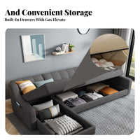 L-Shaped Pull-expandable Sofa Bed with Storage Chaise Multi-Functional L-Shaped Pull-expandable Bed with Storage Chaise Space-Saving transformable Couch for Families