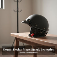 Japanese Design Half Helmet Four-Season Old-School Motorcycle Helmet Impact Resistant Guarding Headwear for Riders, Leisure Cruising, City Commuting