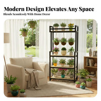 Indoor and Outdoor Use Multi-Level Plant Stand with Hanging Bar Space-Saving Multi-Tier Shelf with Hanging Bar Sturdy Frame Flower Rack Large Capacity for Gardeners, Balcony, Living Room, Bedroom, Corner