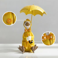 Resin Duck Figurine with Umbrella Whimsical Duck Figurine with Raincoat Cute Decoration Hand-Painted for Collectors