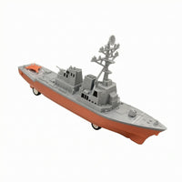 Molded Details Pull-Back Destroyer Toy Gray and Orange Destroyer Model Toy Plastic Pull-Back Warship Detailed