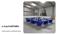 Grid Top Forklift Pallet Dampness-Resistant Pallet Sturdy 9 Leg Skid for Logistics Managers, Warehouse Workers, Distribution Center