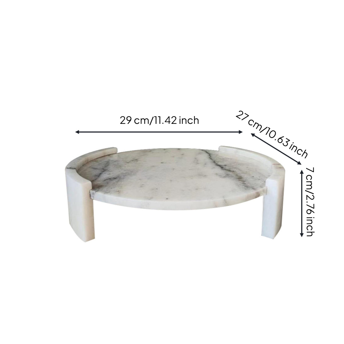 Marble Tray with Side Supports Stone Round Tray Minimalist for Living Room