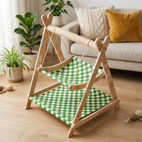 Cat Hammock Wooden Cat Bed Freestanding Swing, Elevated Wood Bed for Indoor Cats, Curved Resting Area and Indoor Beds for Small Animals
