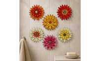 6 Pieces Metal Floral Wall Decor Printed Metal Surface Flower Wall Art