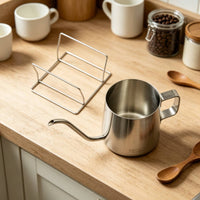 Polished Finish Gooseneck Coffee Kettle Rectangular Handle Pour over Kettle Open Top Brew Gear Wire Stand