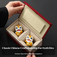 Chinese Protector Lion Figurine Feng Shui Wealth Luck Lion Statue Housewarming Gift Foo Dog Statue for Collectors, Office, Tea Room, Home Entrance