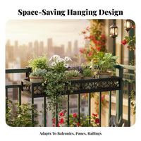 Hanging Design Railing Planter Holder Space-Saving Balcony Railing Basket Adjustable fasteners plant holder Anti-Rust for Plant Lovers, Apartment Dwellers, homeowners, Windowsill, Fence, Patio, Porch