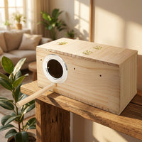 Wood Bird Box with Perch, Horizontal Nesting Box for Lovebird and Parakeet, Insulated Wooden Bird House with Mounting Hardware 137/145