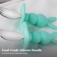 Bunny Infant Utensil Set Stainless Steel Infant Fork and Spoon Cute Design Bunny Training Utensil Set Feeding Utensils