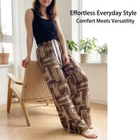 Womens Pants Wide Leg Trousers in Lightweight Viscose Rayon Material, Printed Pattern Loungewear for Home Wear and Casual Outings