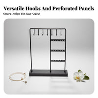 Marble Base Jewelry Rack Multi-Functional Marble Base Jewelry Display Earring and Necklace Holder Space-Saving for Vanity Table