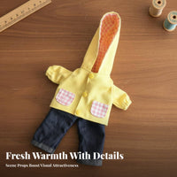 Doll Clothes Set Hooded Design Doll Outfit Plaid Accents Miniature Fashion Set for Hobbyists