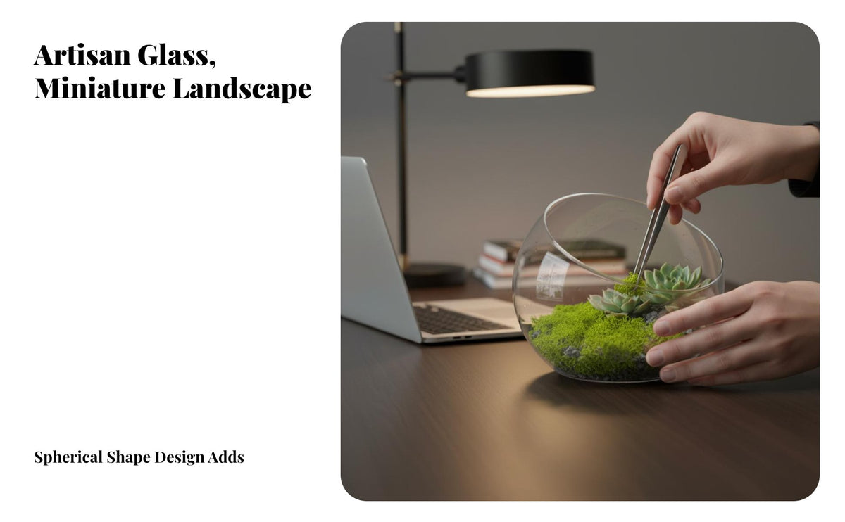 Micro Landscape Container High Transparent Nature Slant Cut Glass Bowl Creative Design Angled Mouth Glass Planter for Indoor Gardeners, Desktop