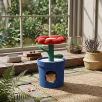 Flower Pot Pet House Enclosed Cat House with Scratching Post Cozy for Small Dogs
