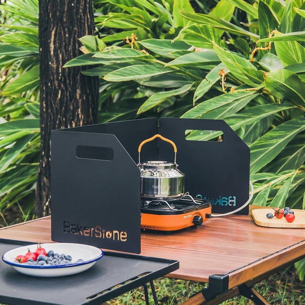Wind Screen for Outdoor Cooking, Foldable Splash Guard Made of Cold-Rolled Metal, 25x100 cm, Matte Black, with Carrying Bag