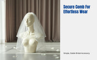 Bridal Veil, Double Tier Edged Veil with Comb, Simple Cream Wedding Headpiece, European Design, Photography Accessory