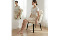 Thick Padded Seat Petal Back Vanity Chair Ergonomic Backrest Swivel Dressing Stool Includes Pillow Velvet Makeup Chair Space Saving for Women, Girls, Bedroom