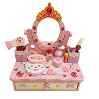 Pretend Dress-up Station Box Pink-Themed Play Makeup Vanity with Drawer Tabletop for Playroom