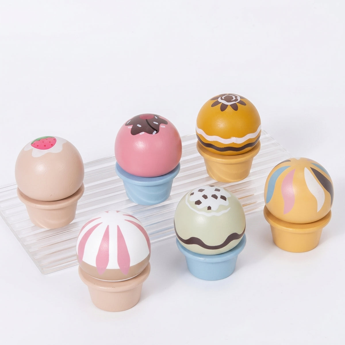 Compact Wooden Ice Cream Cake Toy Sturdy Maple Wood Cake Toy Fine Motor Skills Wooden Dessert Playset Smooth Edges for Early Learning