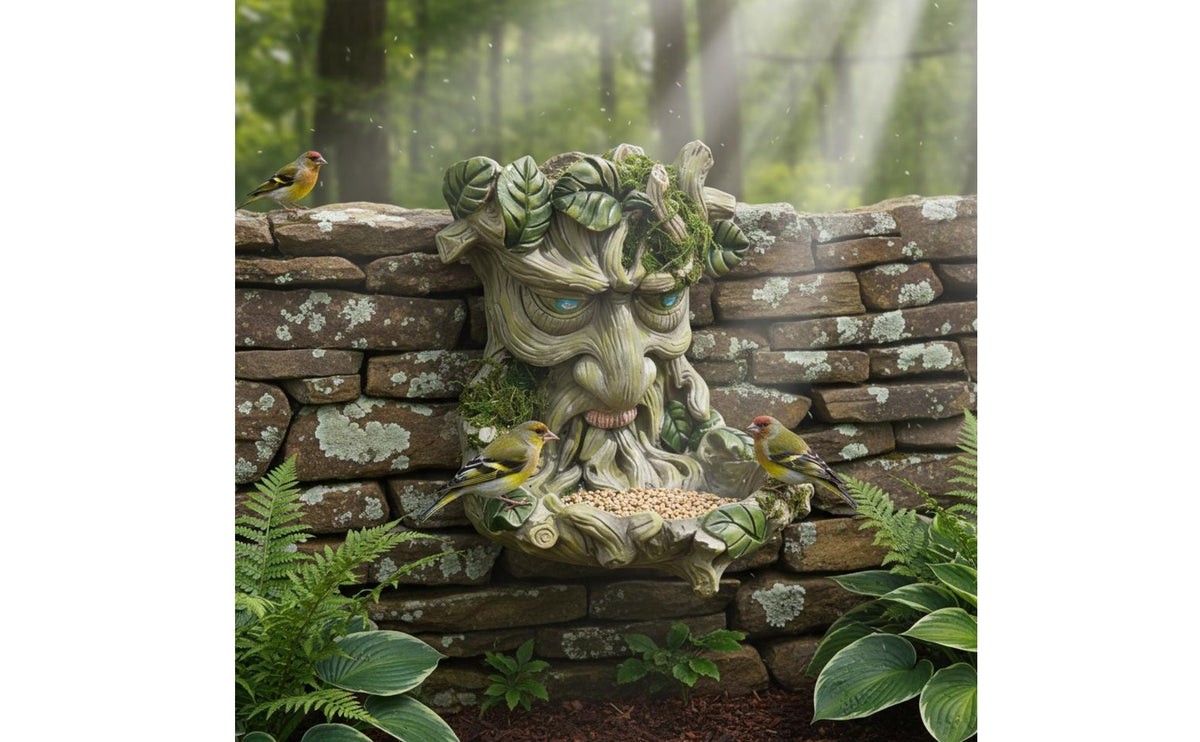 Tree Face Bird Feeder Carved Details Bird Feeder Hand-Painted Wall Sculpture for Backyard, Outdoor