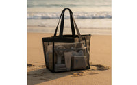 Mesh Tote Bag with Zipper Large Mesh Tote with Pockets Breathable Semi-Transparent for Beach, Pool