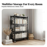 No-Installation Required Foldable Rolling Rack Multi-Tier Rolling Foldable Shelving Unit Space-Saving Household Storage Mobile with Wheels for Home Organizers, Apartment Dwellers, Kitchen, Balcony, Living Room, Bedroom