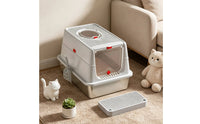 Non-Stick Surface Stainless Steel Litter Box Scratch Resistant Extra Large Flip Top Litter Box High Sides Covered Kitty Litterbox 2-in-1 Design for Small Apartments