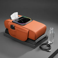 Multi-Functional Design Console Organizer with Cup Holder and Tissue Box Fast Charging Multifunctional Armrest Storage Box Anti-Slip Construction Armrest Pad with Tissue Holder Elbow Support for Daily Commute
