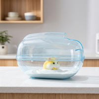 Transparent Hamster Sand Bath with Splash Guard, 18x12x12cm Hamster Bath for Syrian and Dwarf Hamsters, Dustproof Freestanding Enclosure with Ladle